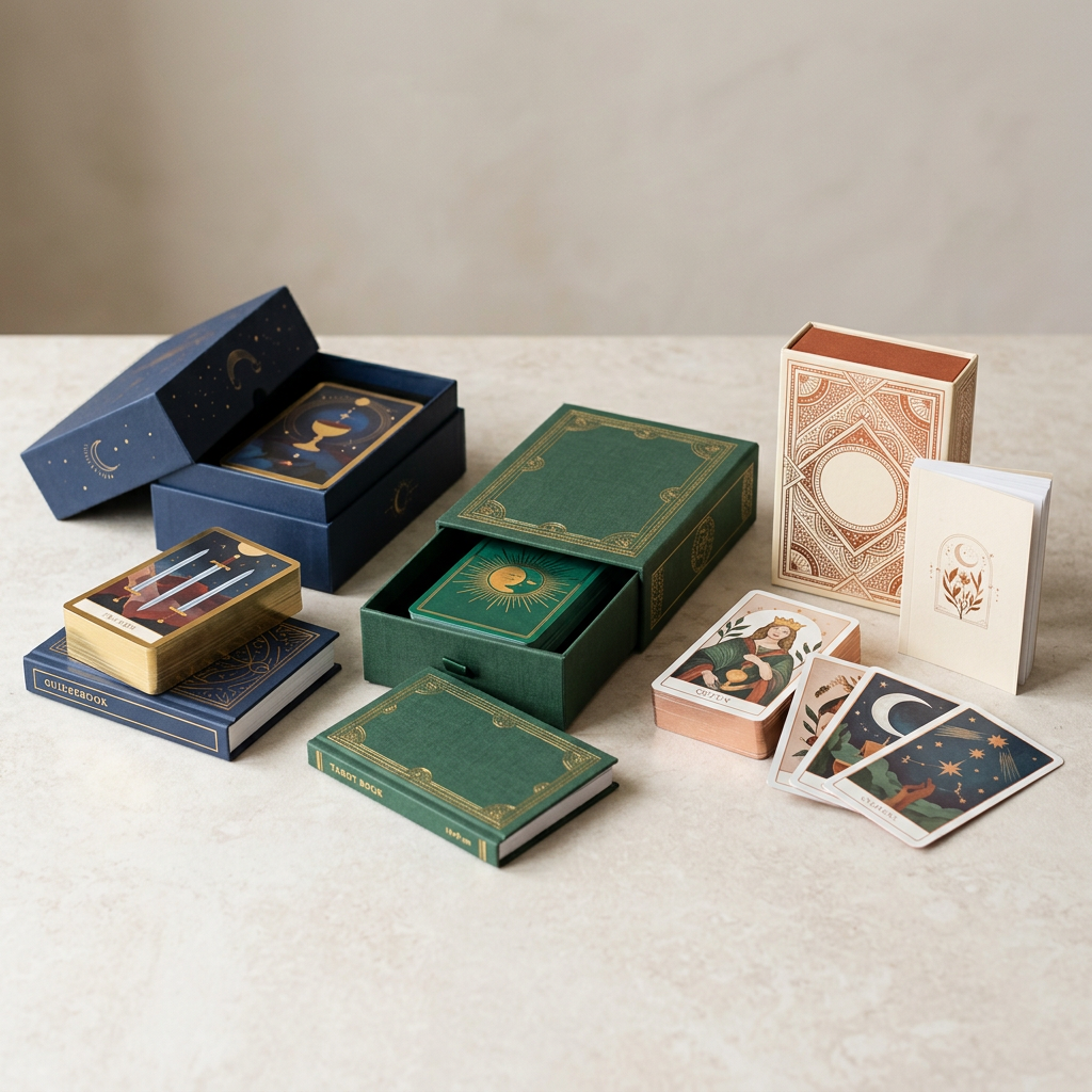 Rigid box, drawer box, and folding carton options for tarot decks