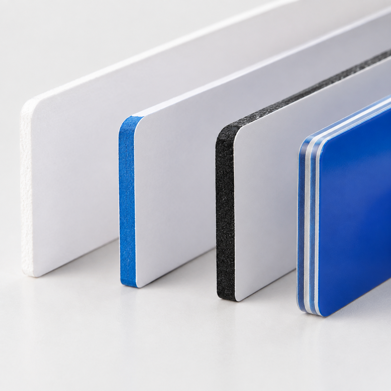 White, blue, black, and layered plastic card core options