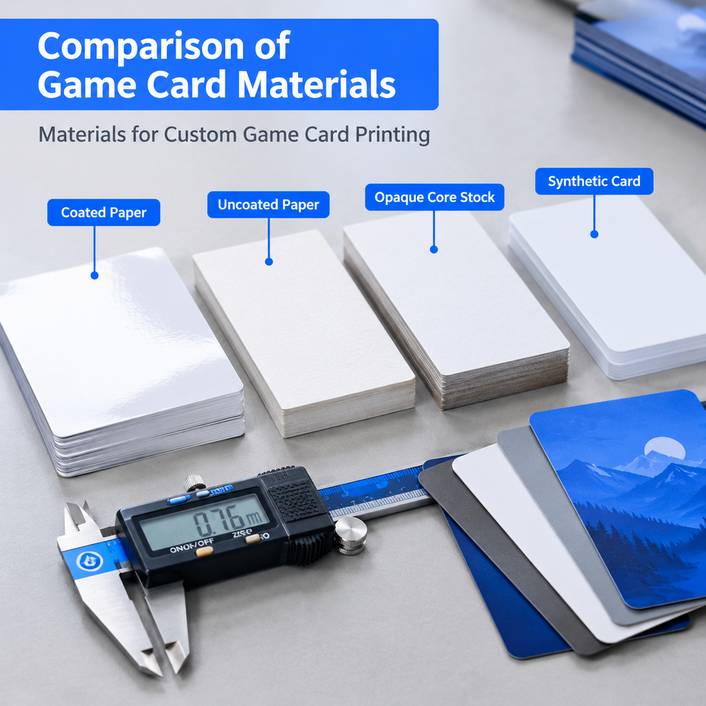 Game card stock and material options for custom printing