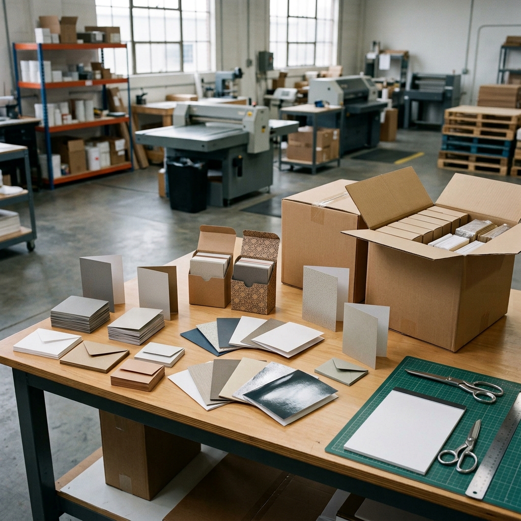 Wholesale custom greeting cards with different sizes, finishes, envelopes, and packaging