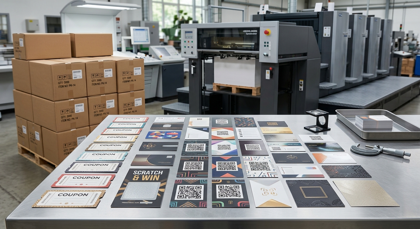 Custom promotional cards prepared for a marketing campaign
